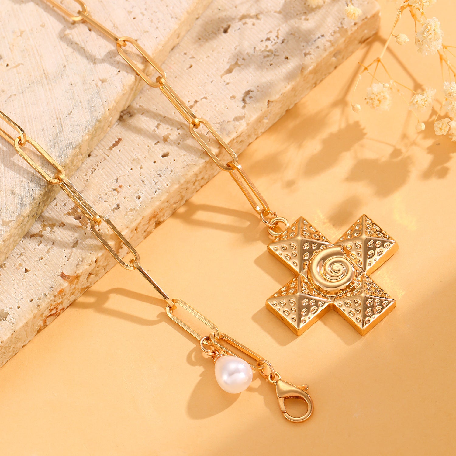 Celebrity Style Decorative Chain Jewelry Personalized Cross Alloy Pendant Necklace  Minimalist Style Clip Simple Internet Celebrity Collarbone Chain for Women