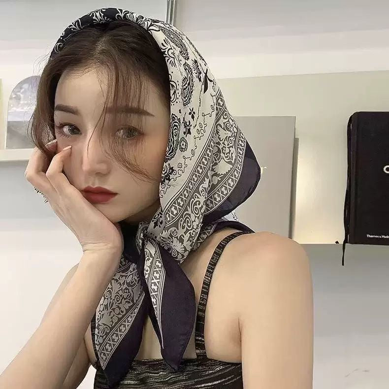 Same Style as Stars2025New Paisley Small Cashew Deformed Insect Satin70Silk Scarf Scarf Headscarf Fashion Design Small Water Drop Square Scarf Decoration Matching Headscarf