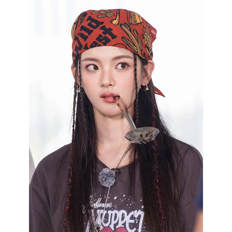 Celebrity Style Denim Print Headscarf Retro Fashion Niche High-end Feel Hairband Sweet Cool Unique Hair Accessory Decorative Headscarf
