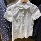 Star Custom French Doll Collar Lace Button Shirt for Women Spring Summer Autumn Design Sense Niche Short Sleeve Blouse Short Top