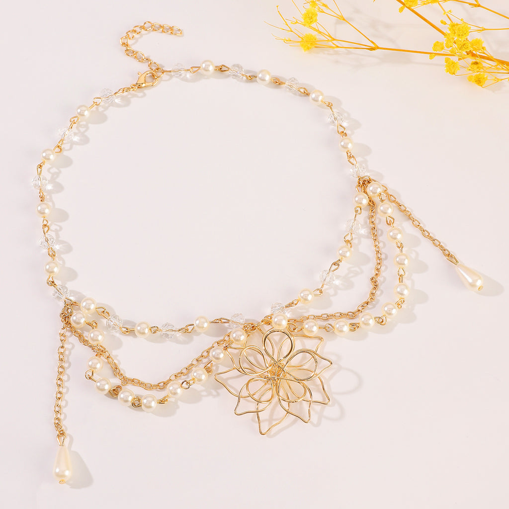 Celebrity Style Jewelry Niche Design Hot Girl Imitation Pearl Tassel Heart Cross Butterfly Versatile Necklace for Women