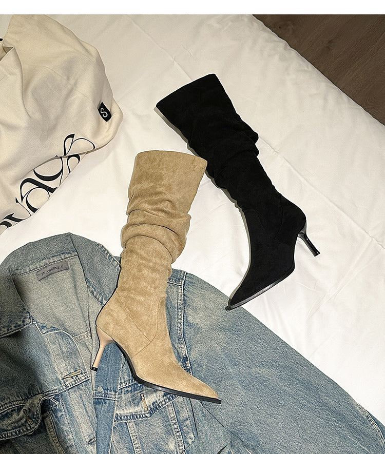 9800-1Internet Celebrity Pointed Toe High Heel Boots Over-the-Knee Long Boots for Women Autumn Winter New Suede Thin Heel Long Boots Women's Boots