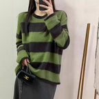 High-Quality Wool Fleece Feel Color-Block Crew Neck Sweater Loose Knitwear Wool Sweater for Women Australian Green
