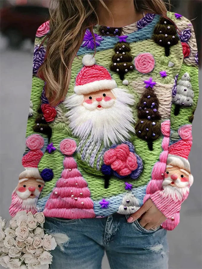 Autumn and Winter Santa Claus Round Neck Sweatshirt Ladies Color3D Printed Unisex Christmas Tops