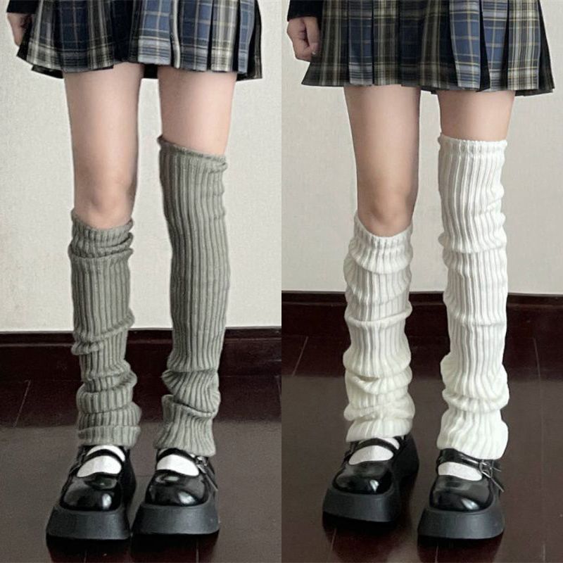 White Knitted Sock Covers Autumn Winter Warm Mid-Calf Socks y2k Harajuku Style Hot Girl Japanese Style jk College Style Slouch Socks for Women.