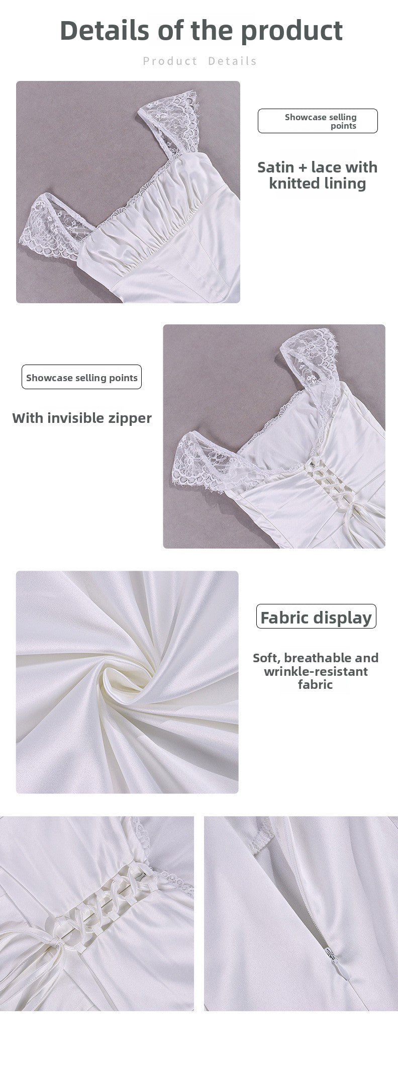 Square Neck Strap Dress Sexy Satin Lace Backless Hip-Mid Skirt Dress