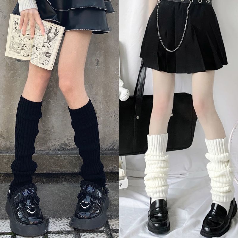 White Knitted Sock Covers Autumn Winter Warm Mid-Calf Socks y2k Harajuku Style Hot Girl Japanese Style jk College Style Slouch Socks for Women.