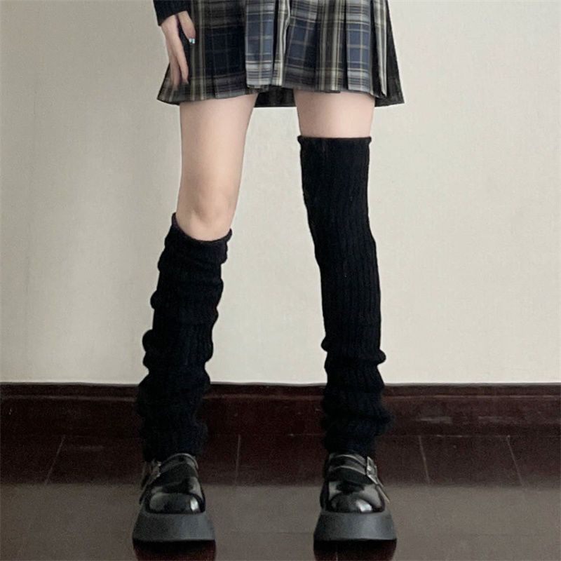 White Knitted Sock Covers Autumn Winter Warm Mid-Calf Socks y2k Harajuku Style Hot Girl Japanese Style jk College Style Slouch Socks for Women.