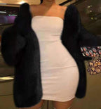 Fur Factory Direct Sale Fur Coat Imitation Fox Fur Round Neck Mid-Length Long Sleeve Plus Size Black Women's Clothing