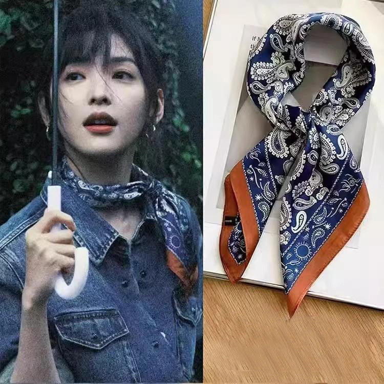 Same Style as Stars2025New Paisley Small Cashew Deformed Insect Satin70Silk Scarf Scarf Headscarf Fashion Design Small Water Drop Square Scarf Decoration Matching Headscarf