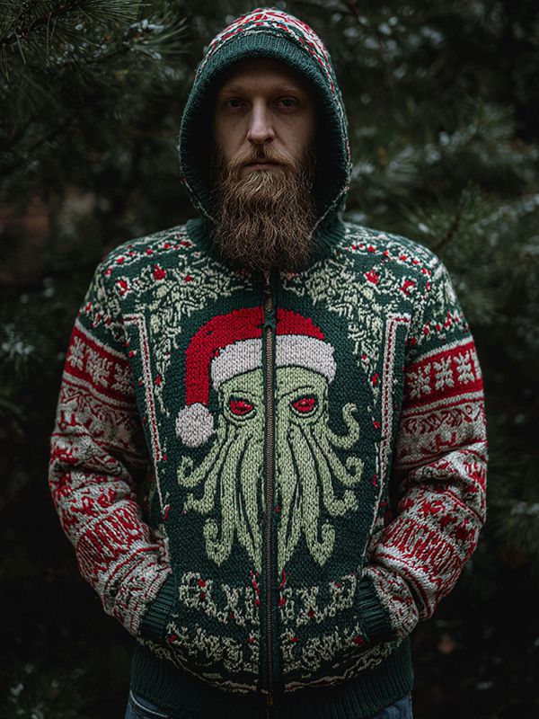 2025Hot Selling  Foreign Trade New Christmas3D Digital Printed Casual Zipper Hooded Jacket