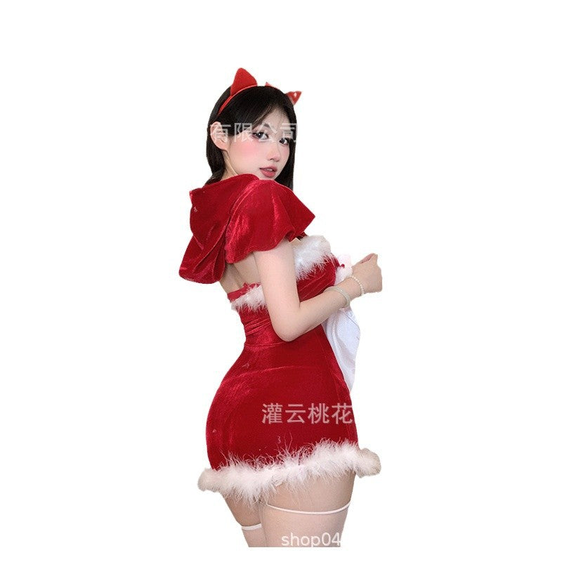 Halloween Atmosphere Bowknot Shawl Set Sexy Lingerie Christmas Uniform Sexy Internet Celebrity Streamer Battle Robe
