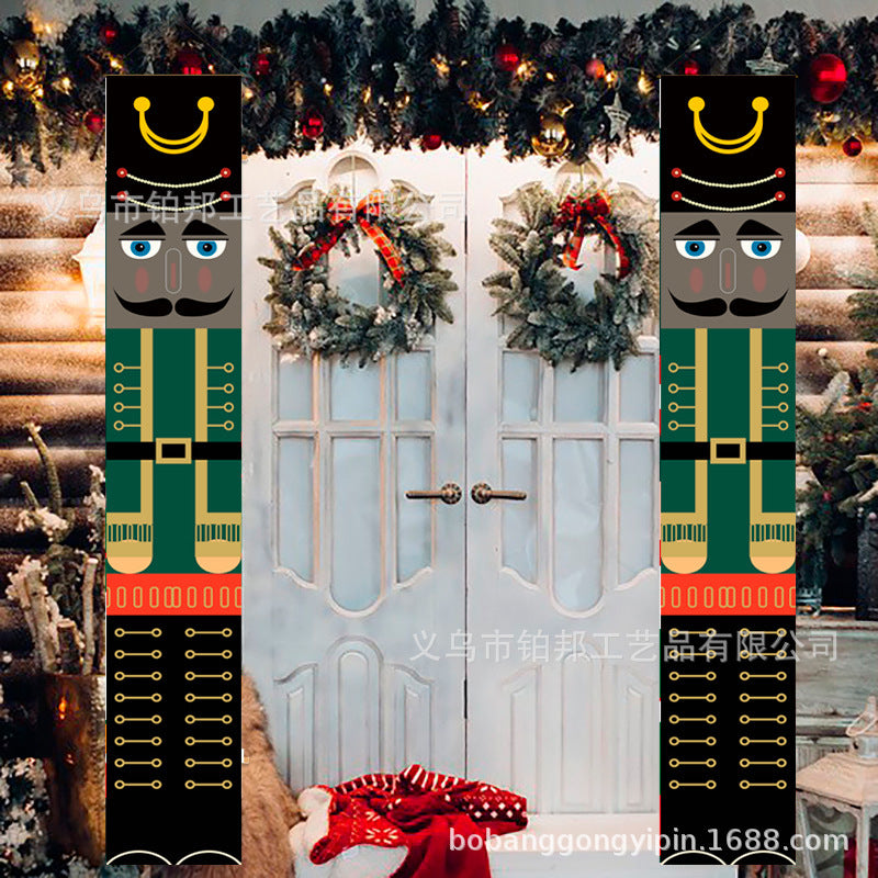 2026New Year Christmas Couplets Santa Claus Soldier Outdoor Decoration Door Curtain Hanging Flag Outdoor European and American