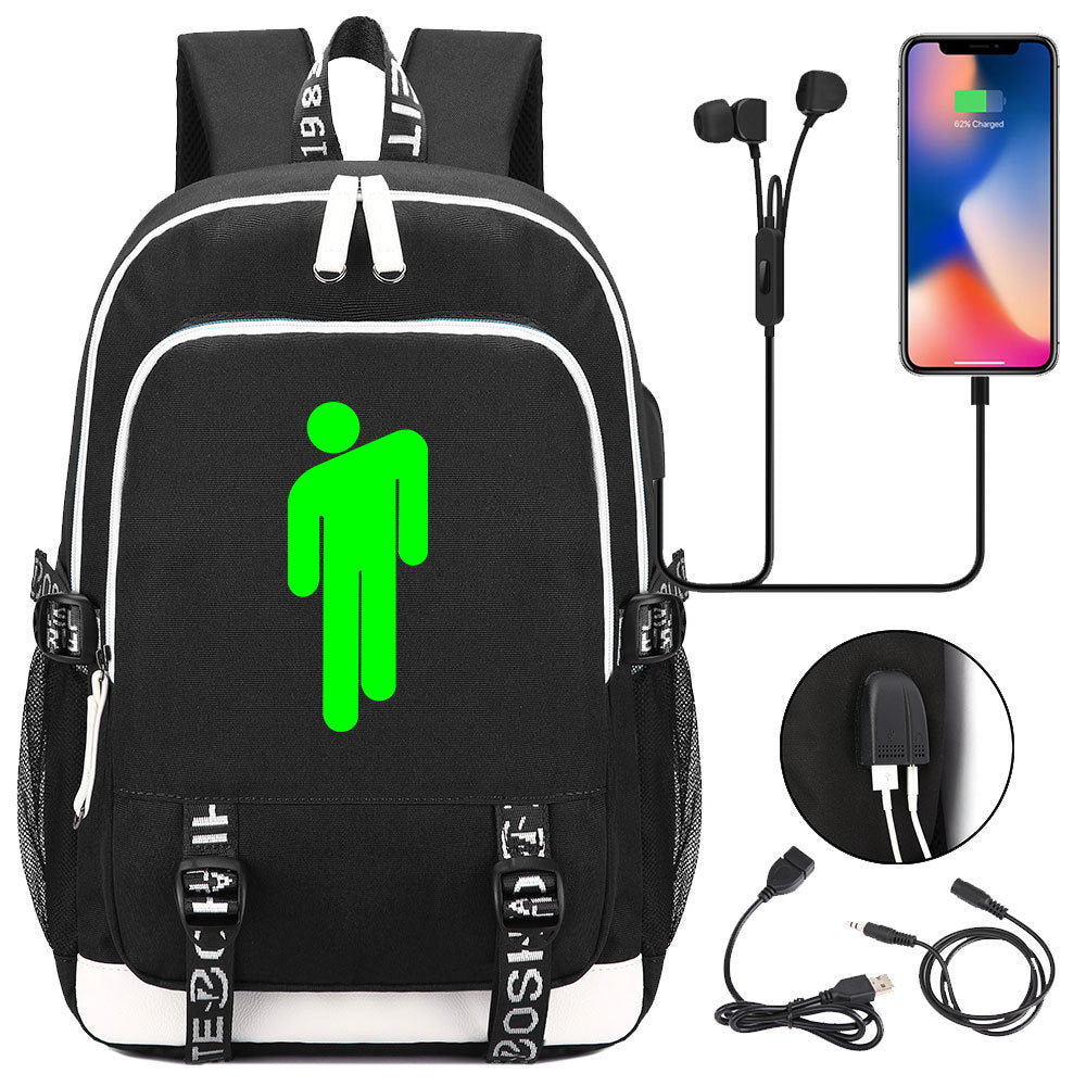 Celebrity Style Trend Billie Teenage Primary and Secondary School Students Schoolbag USB Men's and Women's Casual Backpack
