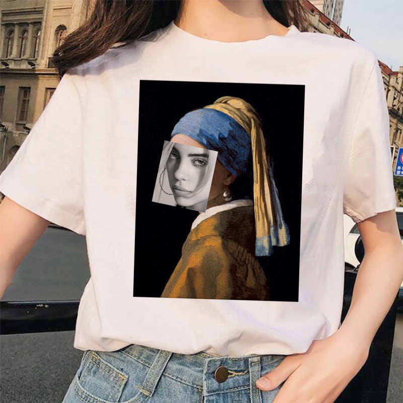 Same Style as Stars Billie Girl with a Pearl Earring World Famous Painting by Vermeer Short Sleeve T T-shirt Women's Bottoming Shirt