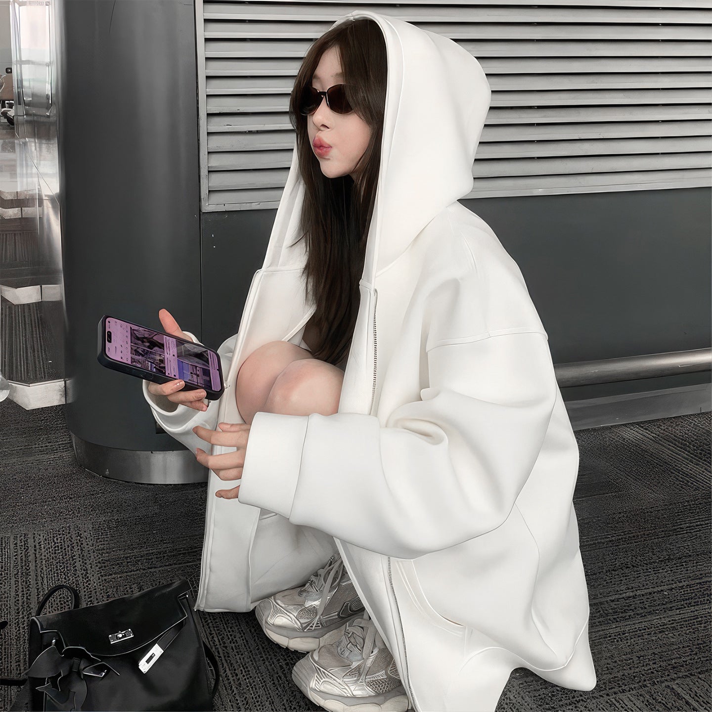 "Build a B*tch" Oversized Zip-Up Hoodie - Cozy Gamer Girl Aesthetic