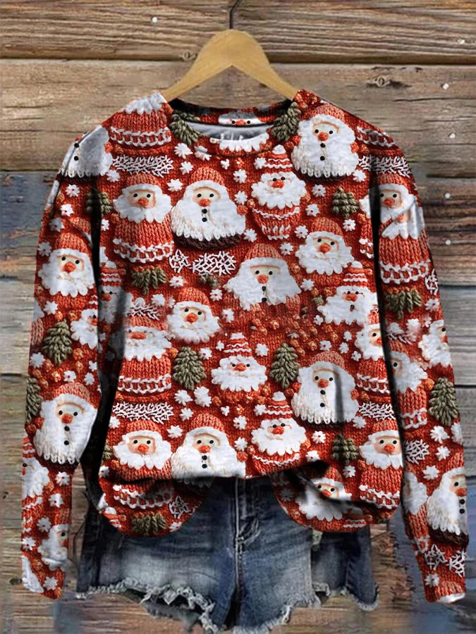 Autumn and Winter Santa Claus Round Neck Sweatshirt Ladies Color3D Printed Unisex Christmas Tops