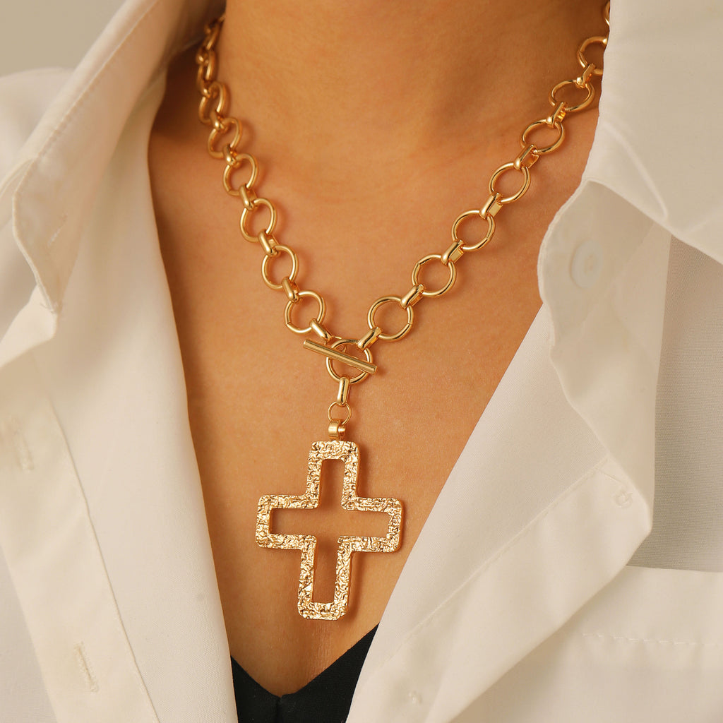 Celebrity Style Decorative Chain Jewelry Personalized Cross Alloy Pendant Necklace  Minimalist Style Clip Simple Internet Celebrity Collarbone Chain for Women