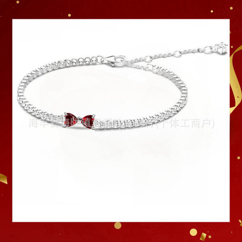 Panjia Silver Plated Hot Selling Product Bow Necklace Ear Stud Ring Bracelet4Set Gift Set Women's All-Matching