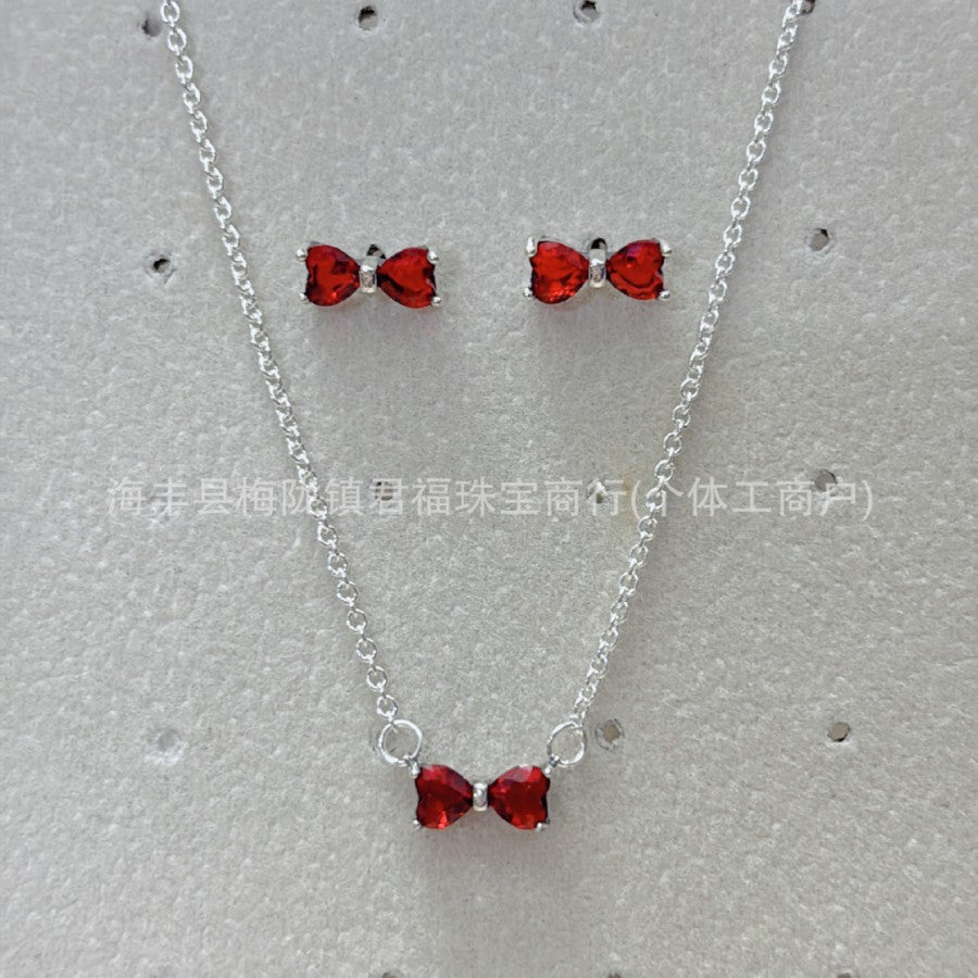 Panjia Silver Plated Hot Selling Product Bow Necklace Ear Stud Ring Bracelet4Set Gift Set Women's All-Matching