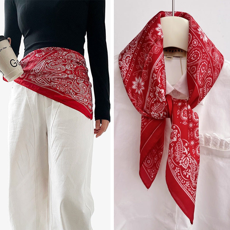 Same Style as Stars2025New Paisley Small Cashew Deformed Insect Satin70Silk Scarf Scarf Headscarf Fashion Design Small Water Drop Square Scarf Decoration Matching Headscarf