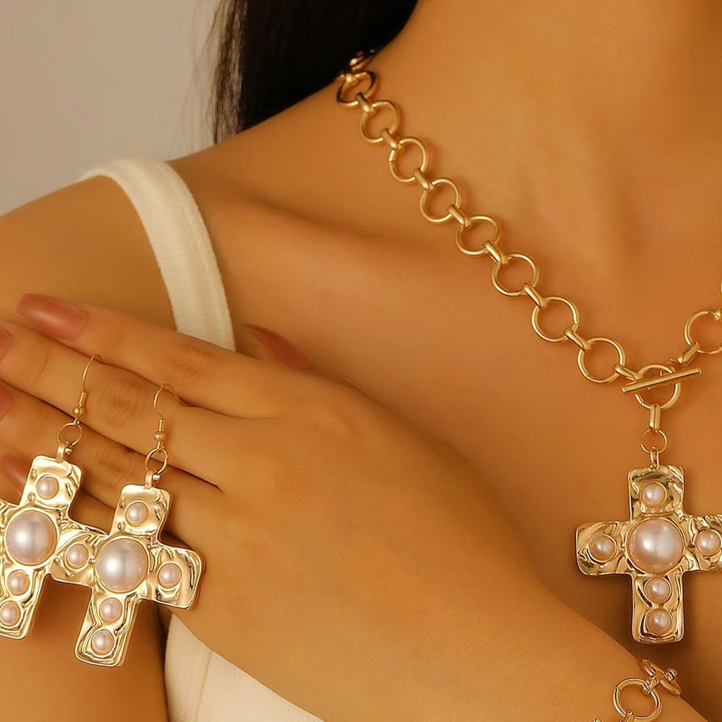 Celebrity Style Decorative Chain Jewelry Personalized Cross Alloy Pendant Necklace  Minimalist Style Clip Simple Internet Celebrity Collarbone Chain for Women