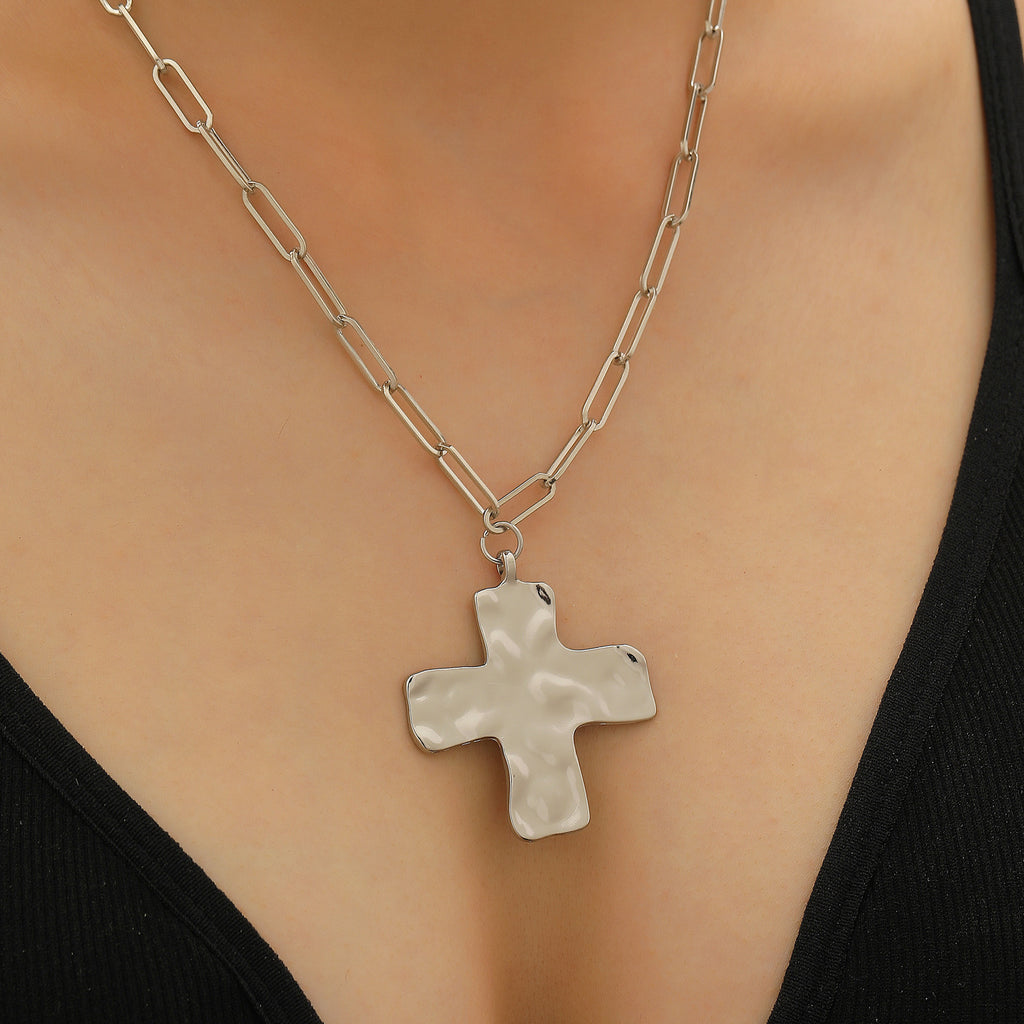 Celebrity Style Decorative Chain Jewelry Personalized Cross Alloy Pendant Necklace  Minimalist Style Clip Simple Internet Celebrity Collarbone Chain for Women