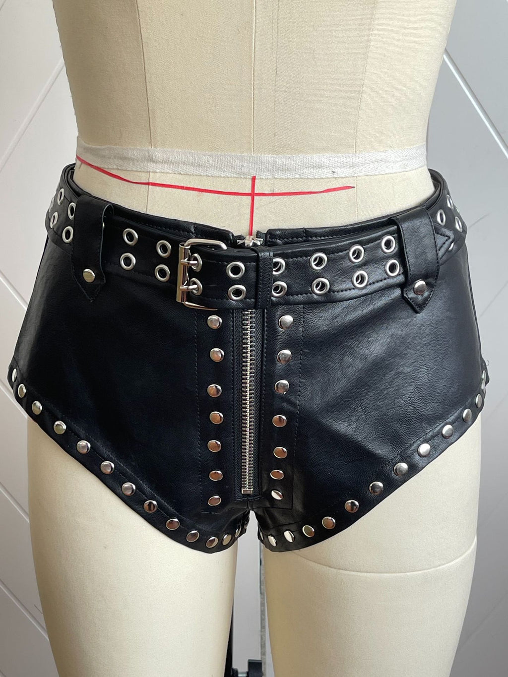 "Obsessed" Double-Belted Studded Micro Shorts - Low Rise Rock Edition
