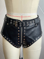 "Obsessed" Double-Belted Studded Micro Shorts - Low Rise Rock Edition