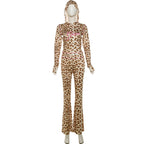 Summer New Printed Hooded Cardigan Top Leopard Print High Waist Slim Fit Long Pants Set for Women
