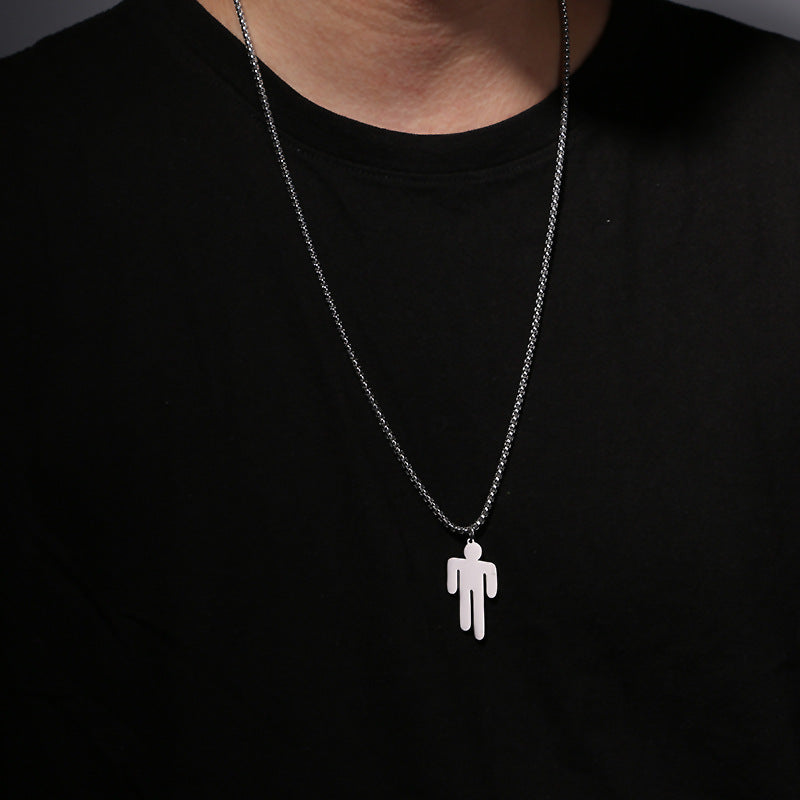 Celebrity Style Hip-Hop Fashion Billie Trendy Titanium Steel Pendant Necklace for Men and Women, Same Style as Influencers