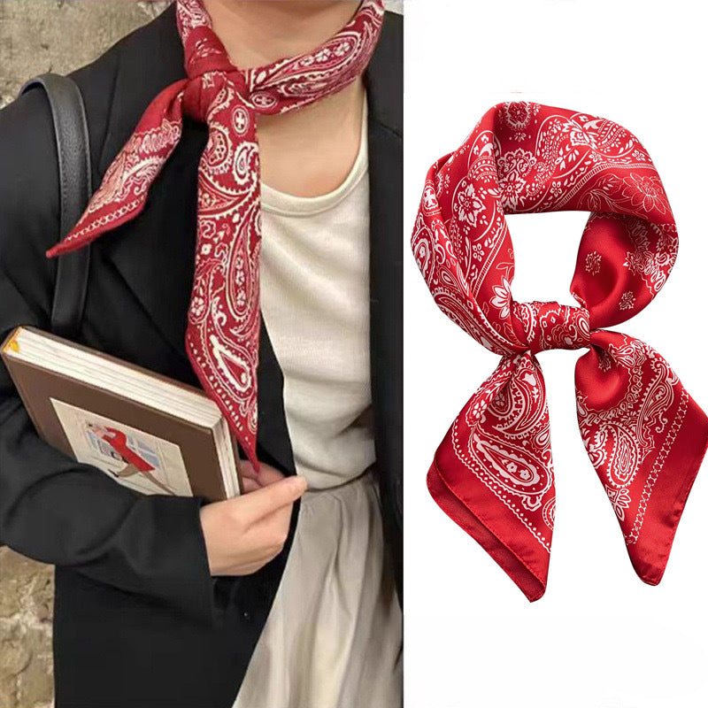 Same Style as Stars2025New Paisley Small Cashew Deformed Insect Satin70Silk Scarf Scarf Headscarf Fashion Design Small Water Drop Square Scarf Decoration Matching Headscarf