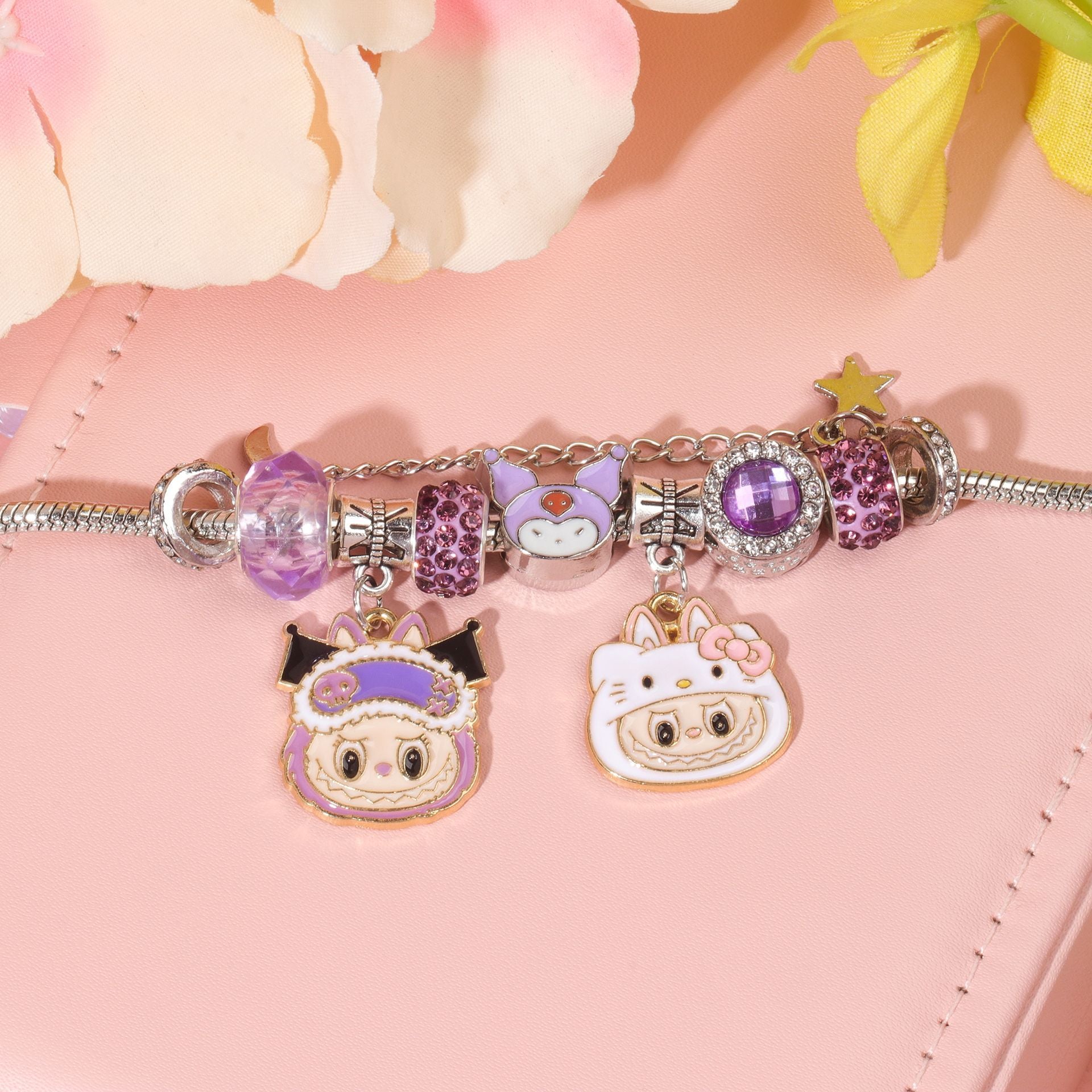 Hot Selling Sanrio Beaded Bracelet Cartoon Kuromi Labubu Beaded Bracelet Women's Accessories
