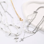 Celebrity Style Jewelry Niche Design Hot Girl Imitation Pearl Tassel Heart Cross Butterfly Versatile Necklace for Women