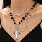 Celebrity Style Jewelry Niche Design Hot Girl Imitation Pearl Tassel Heart Cross Butterfly Versatile Necklace for Women