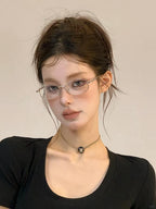 Same Style as Stars2026Latest Square Frame Gold Wire Edge Glasses Frame for Women Trendy Concave Shape Narrow Frame Small Face Retro Can Be Paired with Prescription Lenses