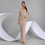 Star Custom Autumn New Beaded Diamond Tight Luxury Long Dress Bandage Dress Women Long Sleeve Elegant Evening Party Gown