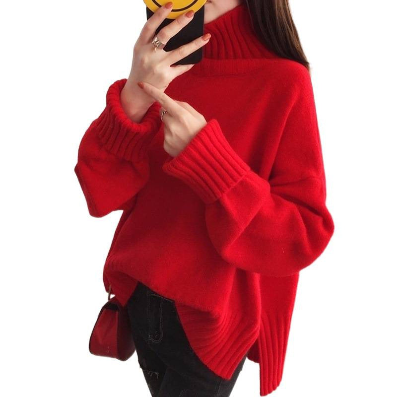"Vampire" Red Oversized Turtleneck - Cozy Studio Knit