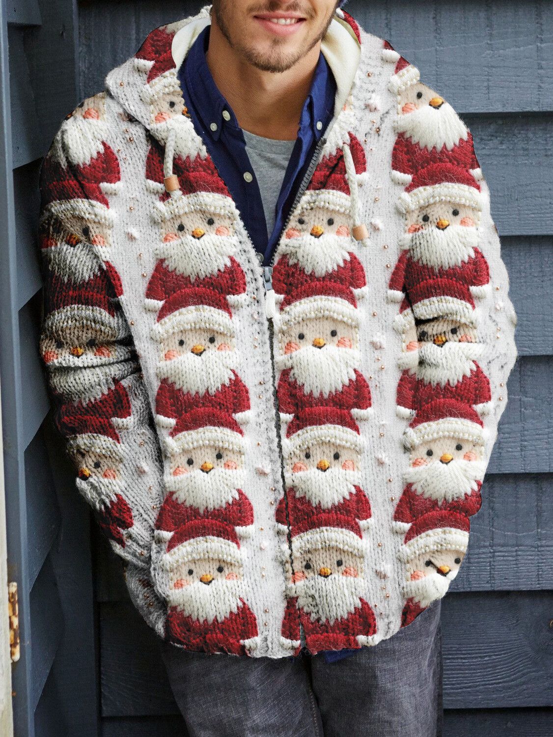 2025Hot Selling  Foreign Trade New Christmas3D Digital Printed Casual Zipper Hooded Jacket