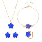 Same Style as Stars2025New Five-leaf Clover Jewelry Set for Women Simple Petal Necklace Five-leaf Flower Bracelet Ring Earrings4Set shipped together for safety