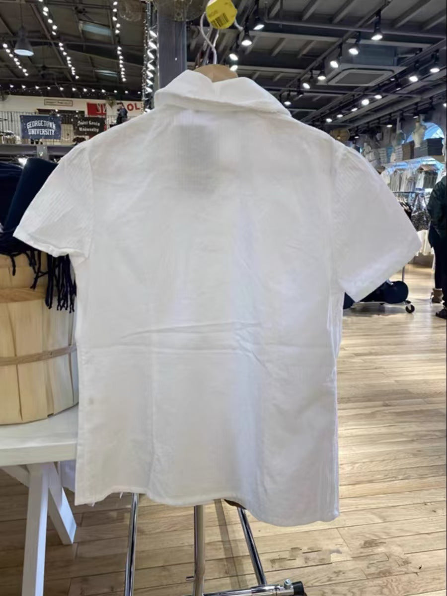 Star Custom French Doll Collar Lace Button Shirt for Women Spring Summer Autumn Design Sense Niche Short Sleeve Blouse Short Top