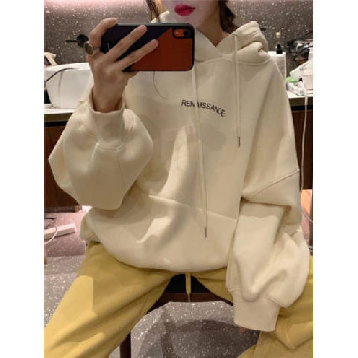 Vintage Autumn Winter Fleece Sweatshirt for Men and Women, Loose Fit, Large Size, Long Sleeve, Thickened Hoodie, Couple's Jacket