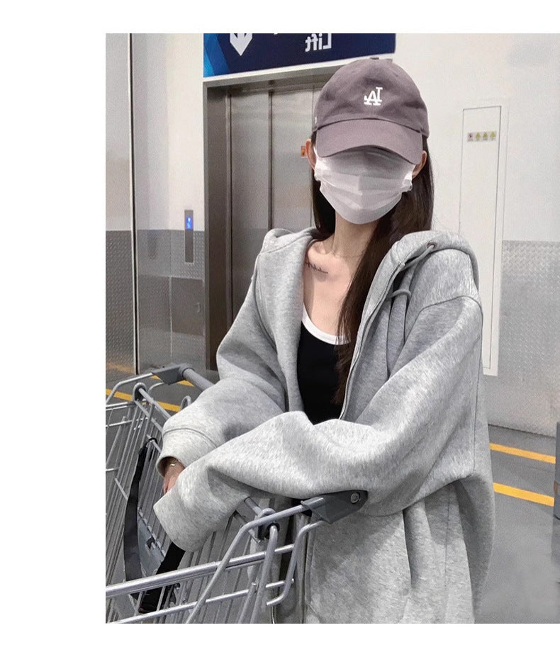 Early Autumn Women's Sweatshirt Jacket2025Spring and Autumn New Style Hooded Loose Casual Cardigan Thin Sports Fleece Top