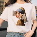 Same Style as Stars Billie Girl with a Pearl Earring World Famous Painting by Vermeer Short Sleeve T T-shirt Women's Bottoming Shirt