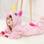 Autumn Winter Children's Rogue Rabbit Cartoon Anime Star Rabbit One-Piece Pajamas Pink Rabbit Unisex Couple Homewear Flannel