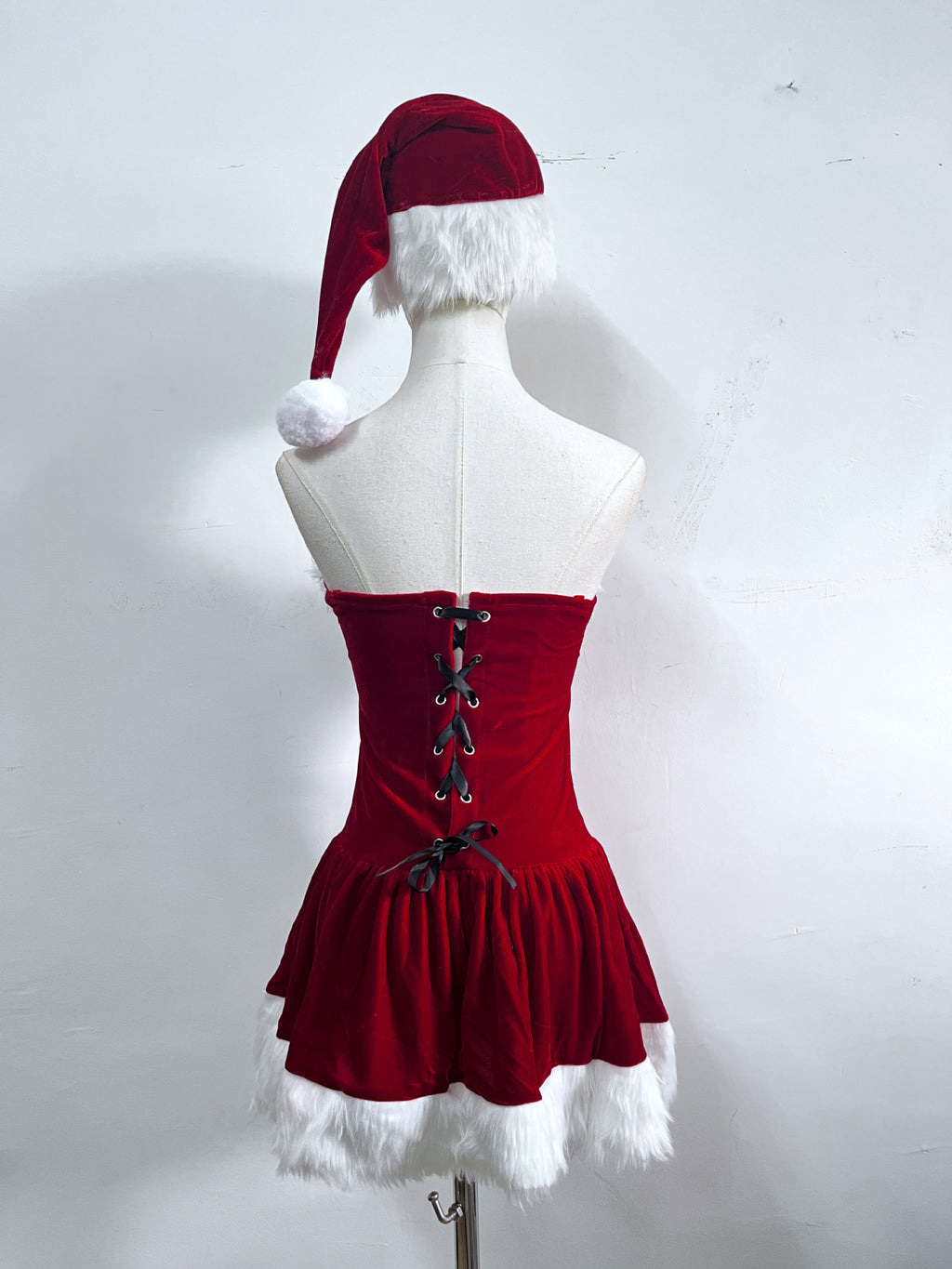 Red Fluffy Christmas Sexy Dress Red Cowboy Hat Pure Desire Set Santa Claus Costume