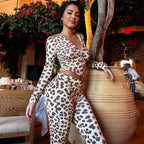 Summer New Printed Hooded Cardigan Top Leopard Print High Waist Slim Fit Long Pants Set for Women