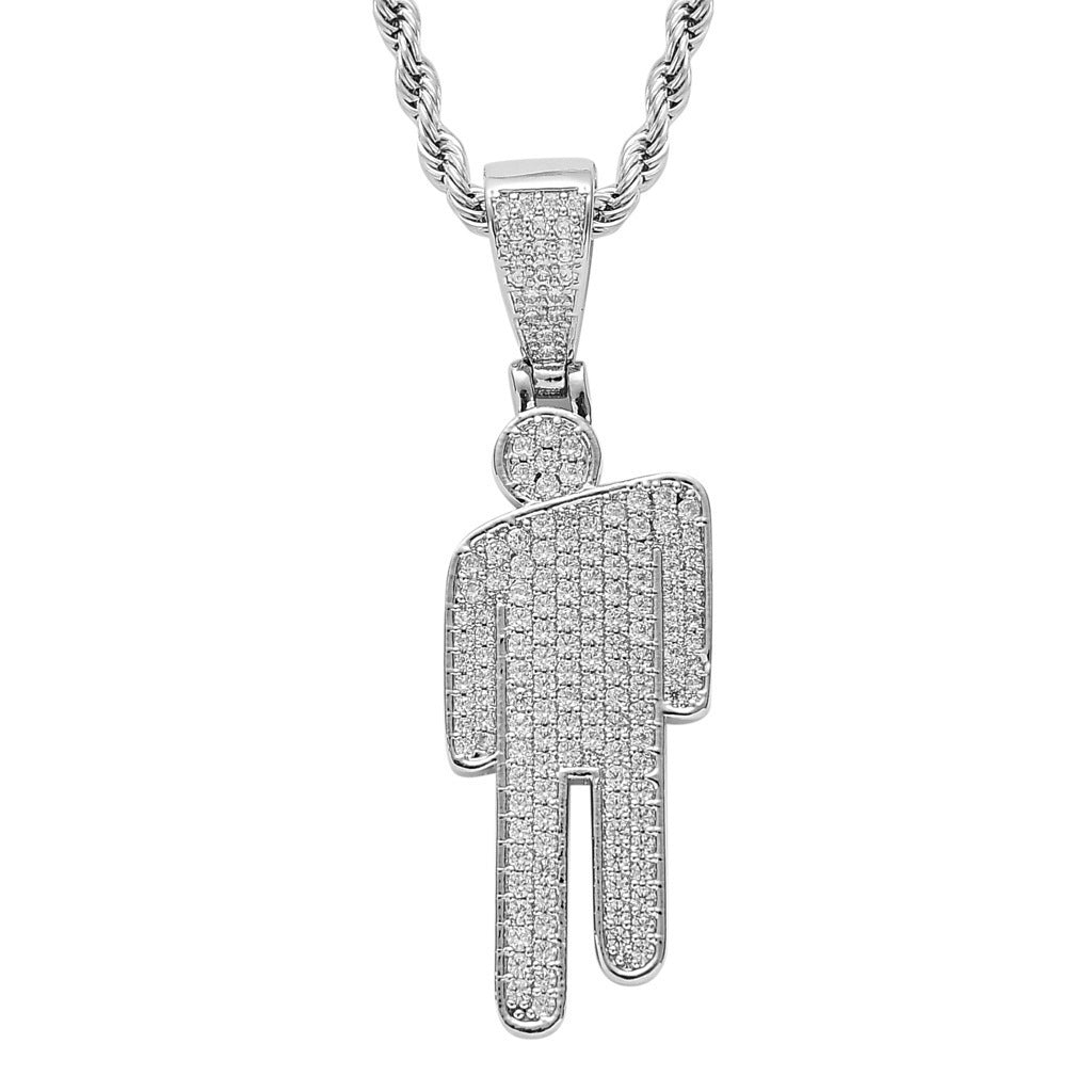 Celebrity Style Necklace Billie Crooked Head Pendant Full Zircon Hip-Hop Necklace