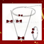 Panjia Silver Plated Hot Selling Product Bow Necklace Ear Stud Ring Bracelet4Set Gift Set Women's All-Matching
