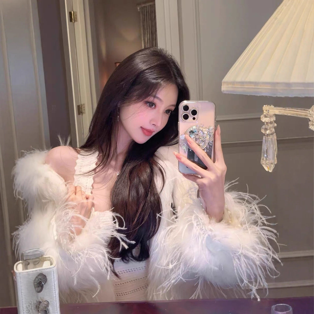 DFAY Halter Neck Knitted Dress Two-tone Lace Hollow Sexy Elegant Slim Fit Inner Dress for Women Autumn Winter